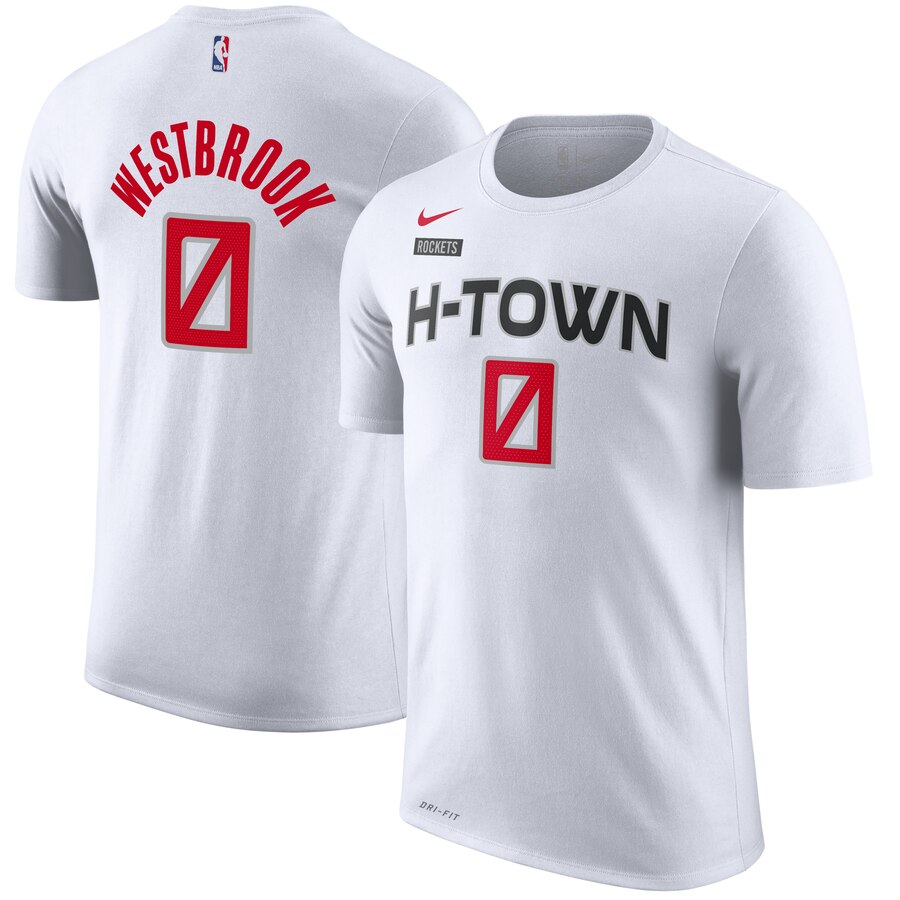 Men 2020 NBA Nike Russell Westbrook Houston Rockets White 201920 City Edition Name  Number TShirt